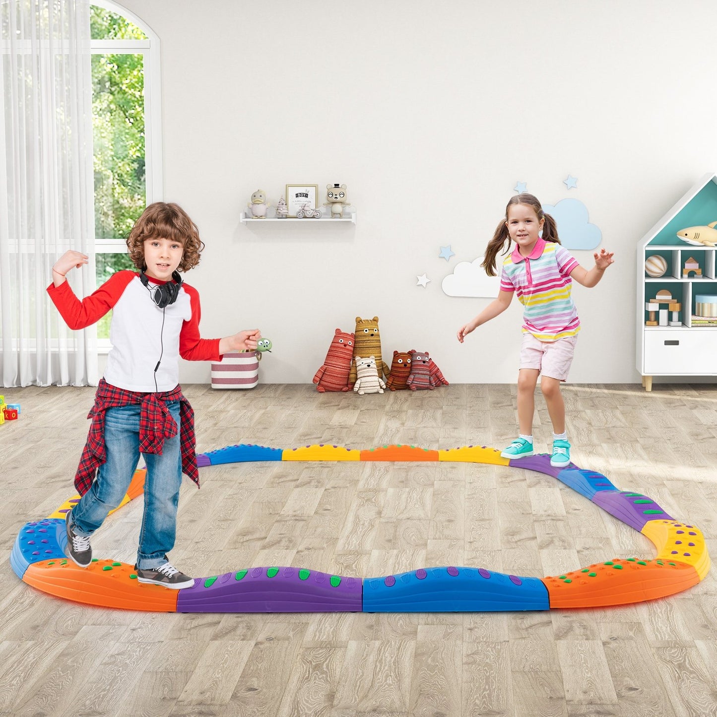 Colorful Kids Wavy Balance Beam with Textured Surface and Non-slip Foot Pads, Blue & Orange Toy Sports   at Gallery Canada