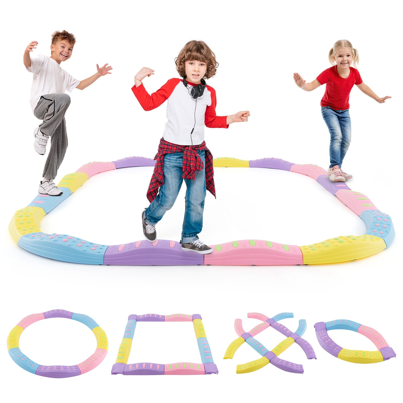 Colorful Kids Wavy Balance Beam with Textured Surface and Non-slip Foot Pads, Pink & Purple Toy Sports   at Gallery Canada