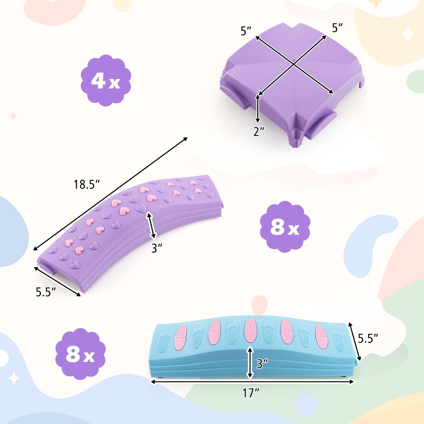 Colorful Kids Wavy Balance Beam with Textured Surface and Non-slip Foot Pads, Pink & Purple Toy Sports   at Gallery Canada