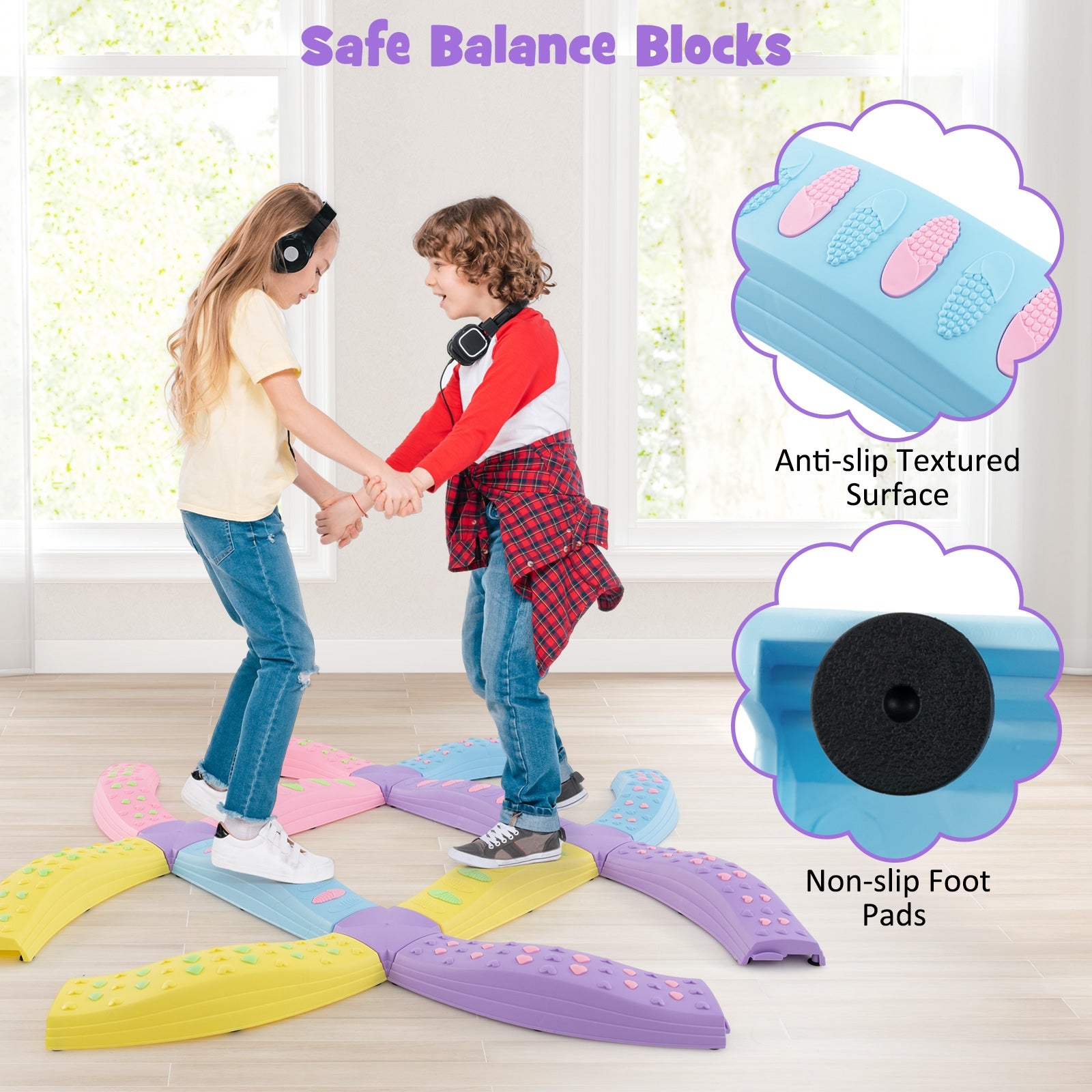 Colorful Kids Wavy Balance Beam with Textured Surface and Non-slip Foot Pads, Pink & Purple Toy Sports   at Gallery Canada