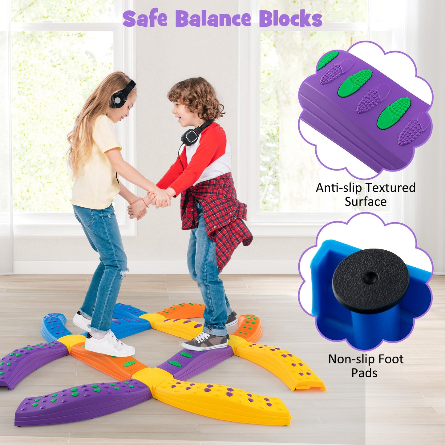 Colorful Kids Wavy Balance Beam with Textured Surface and Non-slip Foot Pads, Blue & Orange Toy Sports   at Gallery Canada