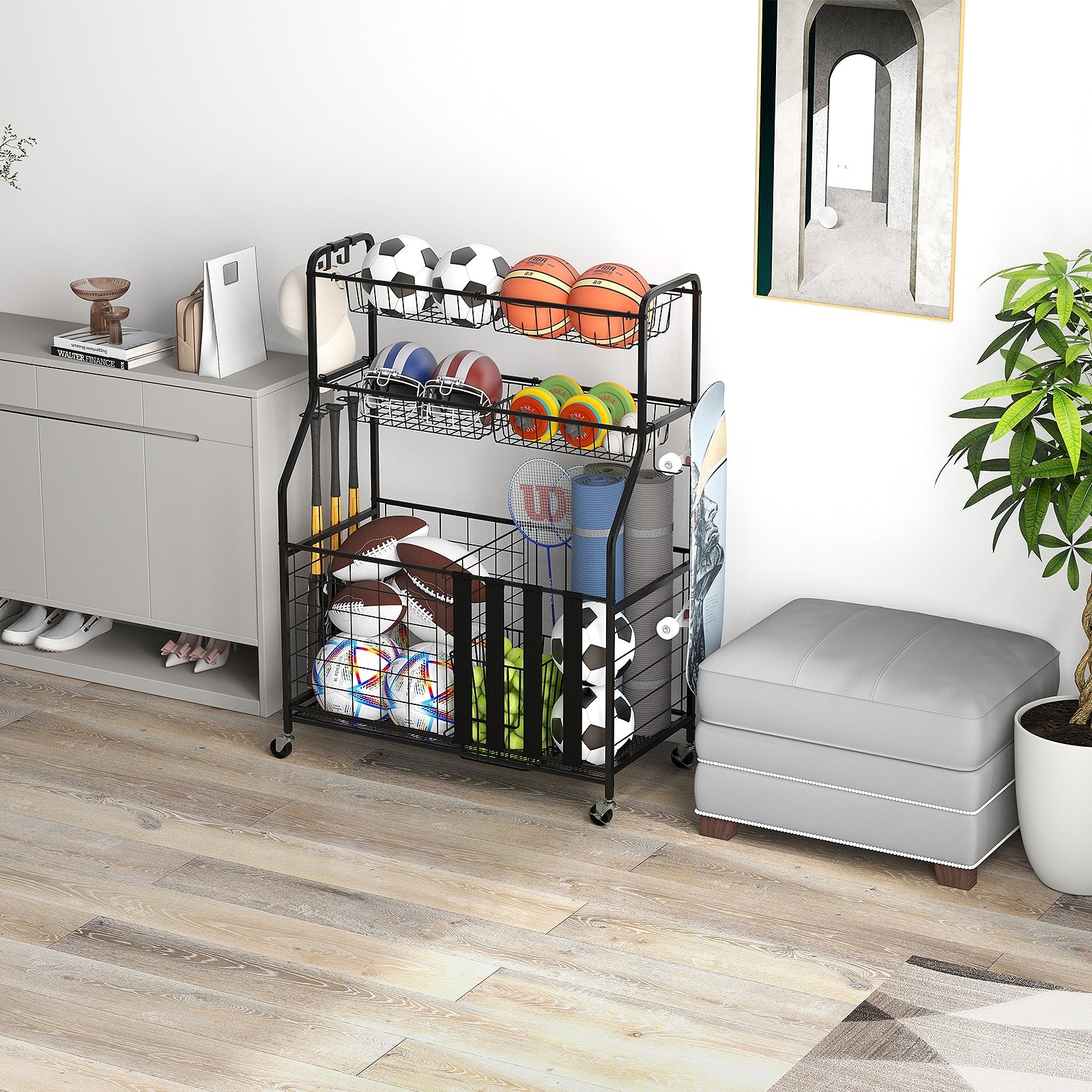 Garage Sports Equipment Organizer with Hooks & Baskets for Basketball, Black Sport Equipments at Gallery Canada