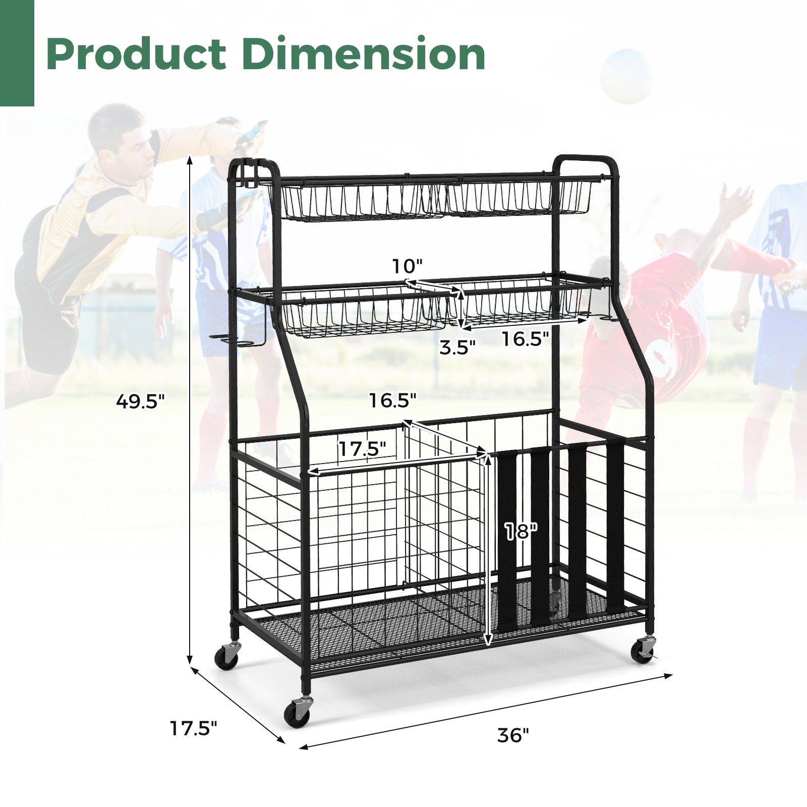 Garage Sports Equipment Organizer with Hooks & Baskets for Basketball, Black Sport Equipments at Gallery Canada