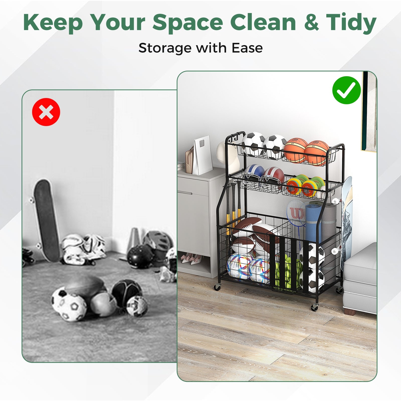 Garage Sports Equipment Organizer with Hooks & Baskets for Basketball, Black Sport Equipments at Gallery Canada