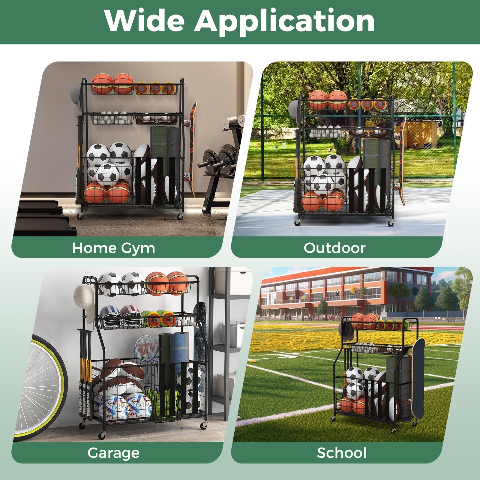 Garage Sports Equipment Organizer with Hooks & Baskets for Basketball, Black Sport Equipments at Gallery Canada