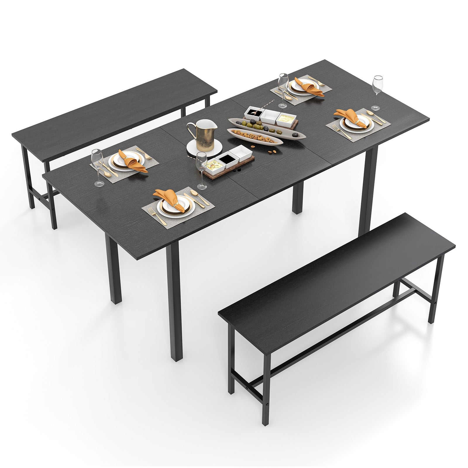 3 Piece Dining Table Set for 4-6 with 2 Benches, Black Dining Room Sets at Gallery Canada