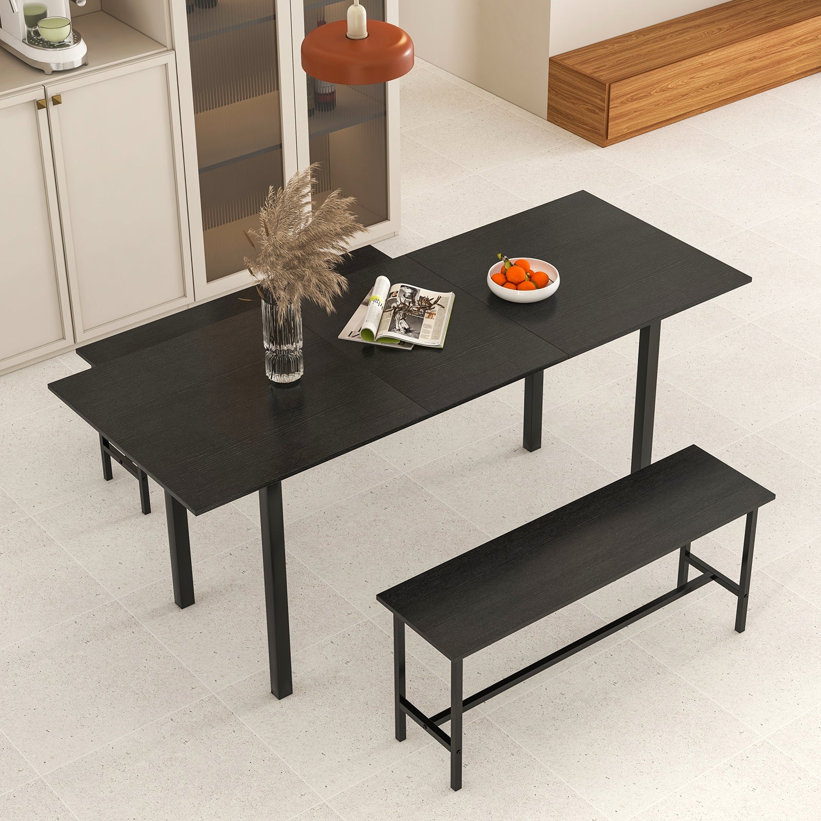 3 Piece Dining Table Set for 4-6 with 2 Benches, Black Dining Room Sets at Gallery Canada