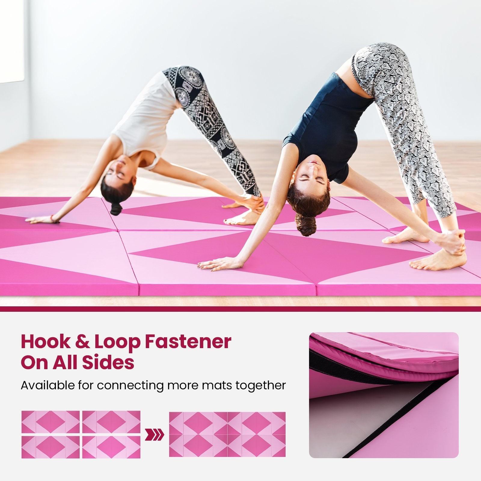 4-Panel PU Leather Folding Exercise Gym Mat with Hook and Loop Fasteners, Pink Yoga & Gym Mats   at Gallery Canada