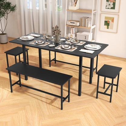 5 Piece Dining Table Set for 4-6 with 2 Benches & 2 Stools for Kitchen Dining Room, Black Dining Room Sets   at Gallery Canada