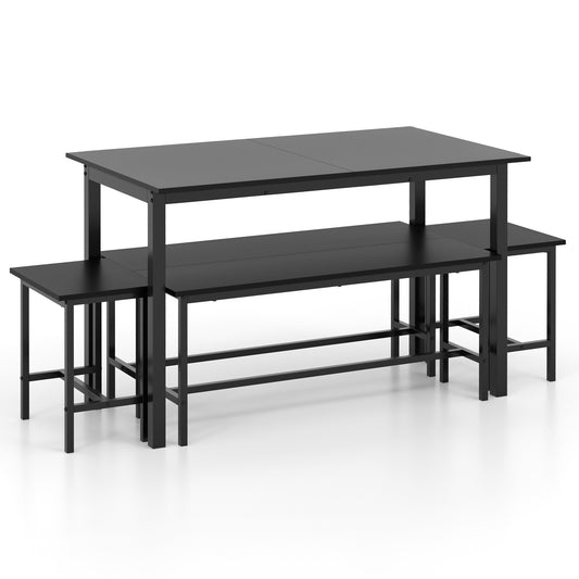 5 Piece Dining Table Set for 4-6 with 2 Benches & 2 Stools for Kitchen Dining Room, Black - Gallery Canada