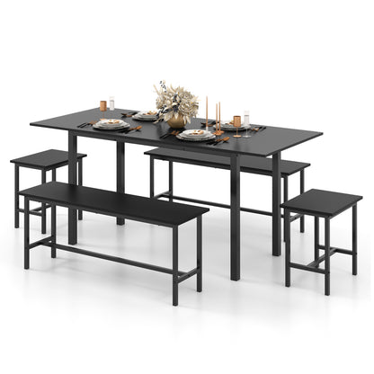 5 Piece Dining Table Set for 4-6 with 2 Benches & 2 Stools for Kitchen Dining Room, Black Dining Room Sets   at Gallery Canada