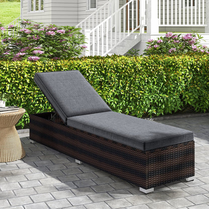 Patio Wicker Lounge Chair with 4-level Backrest and Long Seat Cushion, Brown Outdoor Chaise Lounges   at Gallery Canada