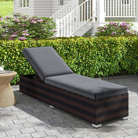 Patio Wicker Lounge Chair with 4-level Backrest and Long Seat Cushion, Brown Outdoor Chaise Lounges Brown  at Gallery Canada