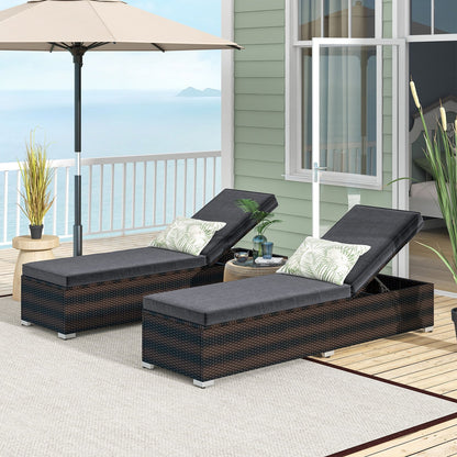 Patio Wicker Lounge Chair with 4-level Backrest and Long Seat Cushion, Brown Outdoor Chaise Lounges   at Gallery Canada