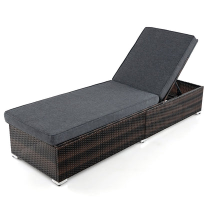 Patio Wicker Lounge Chair with 4-level Backrest and Long Seat Cushion, Brown Outdoor Chaise Lounges Brown  at Gallery Canada