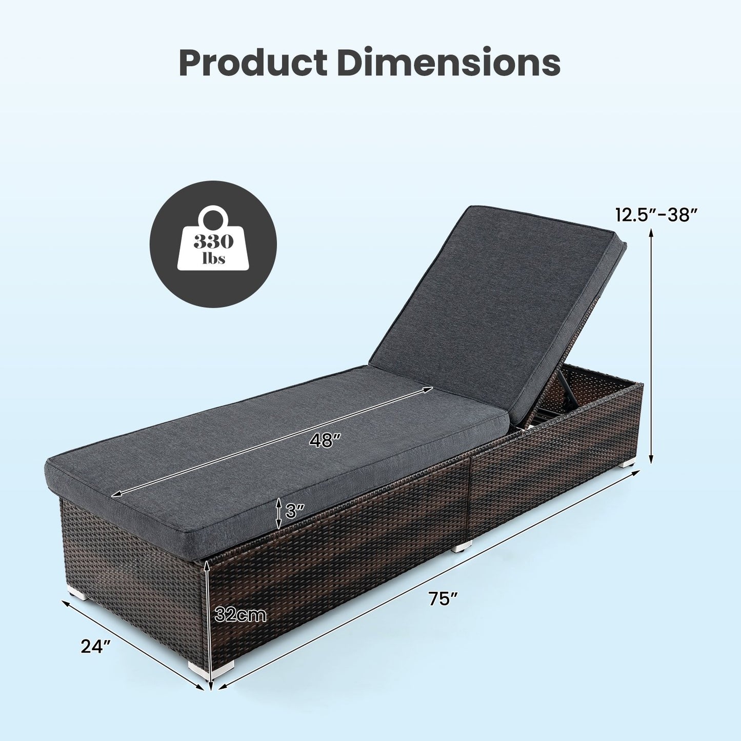 Patio Wicker Lounge Chair with 4-level Backrest and Long Seat Cushion, Brown Outdoor Chaise Lounges   at Gallery Canada