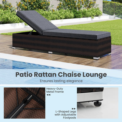 Patio Wicker Lounge Chair with 4-level Backrest and Long Seat Cushion, Brown Outdoor Chaise Lounges   at Gallery Canada