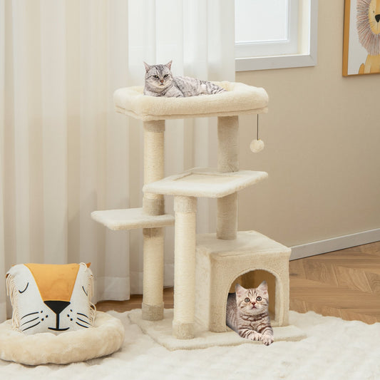 Multi-layer Cat Tree with Perch and Hanging Ball, Beige Cat Trees Condos & Scratchers Beige  at Gallery Canada