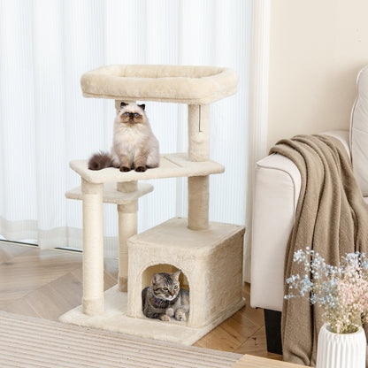 Multi-layer Cat Tree with Perch and Hanging Ball, Beige Cat Trees Condos & Scratchers   at Gallery Canada