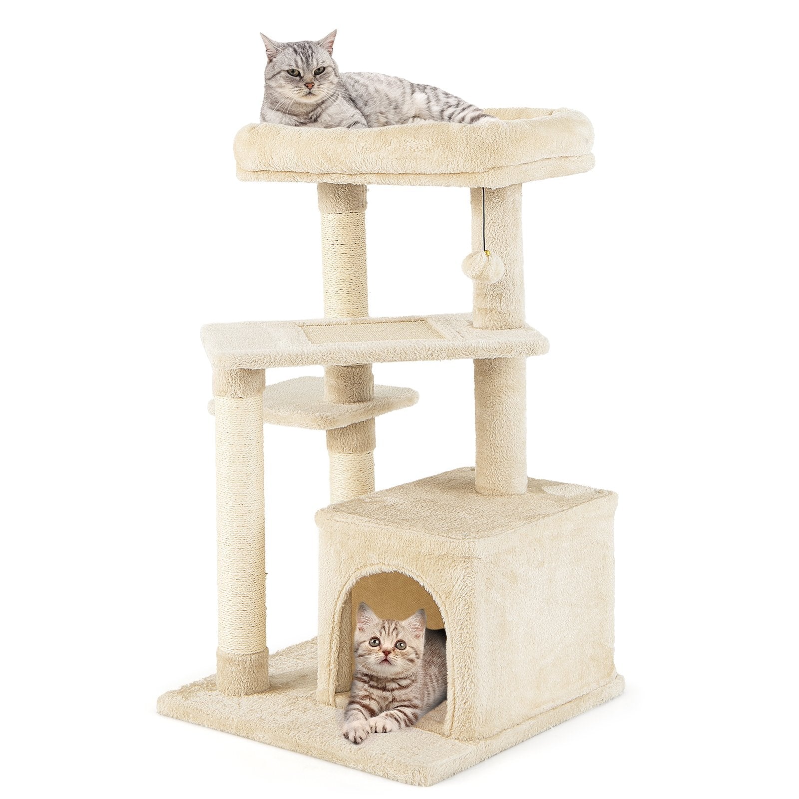 Multi-layer Cat Tree with Perch and Hanging Ball, Beige Cat Trees Condos & Scratchers Beige  at Gallery Canada