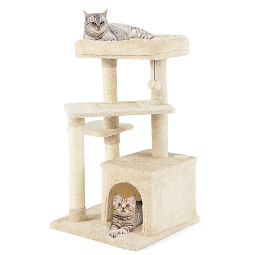 Multi-layer Cat Tree with Perch and Hanging Ball, Beige