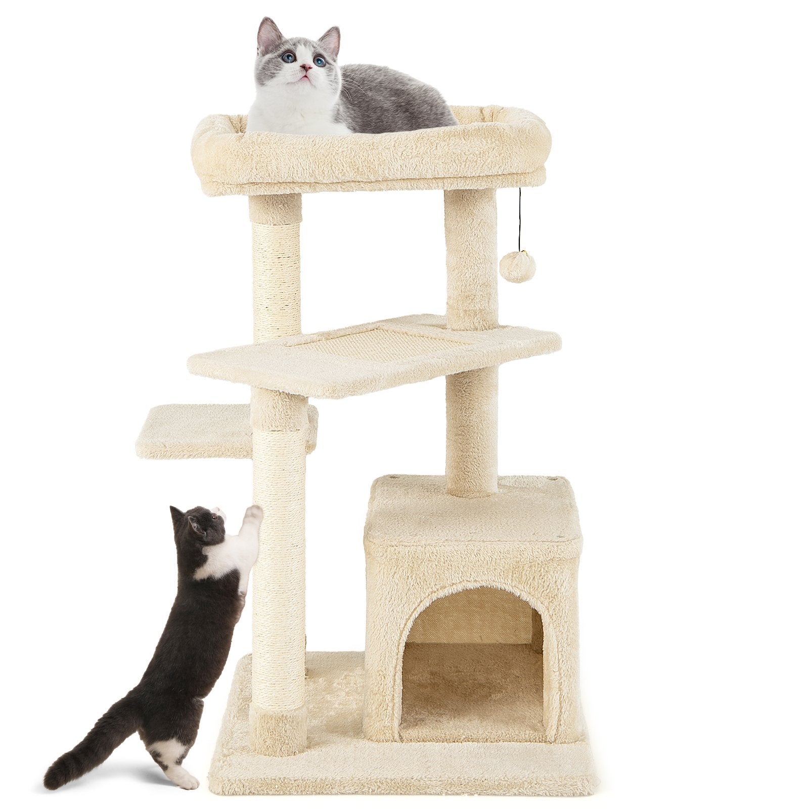 Multi-layer Cat Tree with Perch and Hanging Ball, Beige Cat Trees Condos & Scratchers   at Gallery Canada