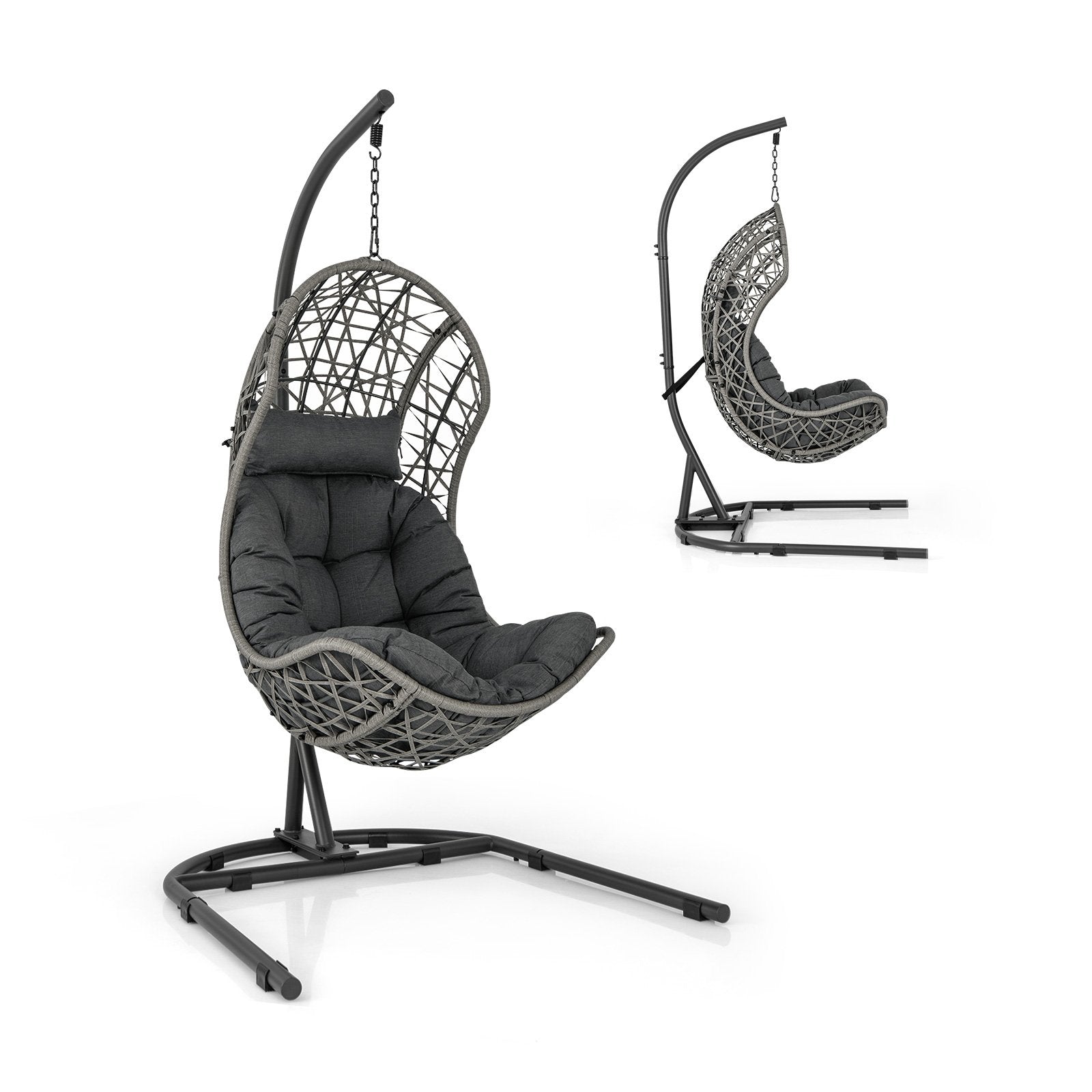 Egg Chair with Stand PE Rattan Swing Hammock Chair with Pillow and Cushion, Gray Hammocks Gray  at Gallery Canada