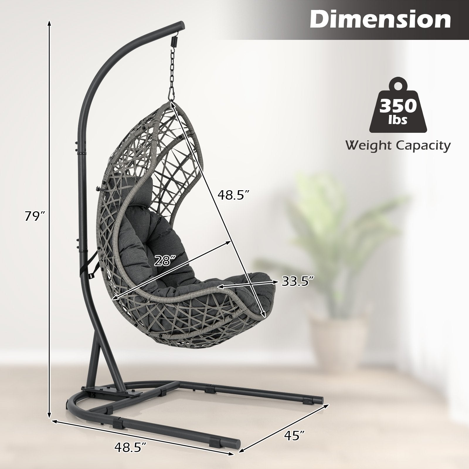 Egg Chair with Stand PE Rattan Swing Hammock Chair with Pillow and Cushion, Gray Hammocks   at Gallery Canada