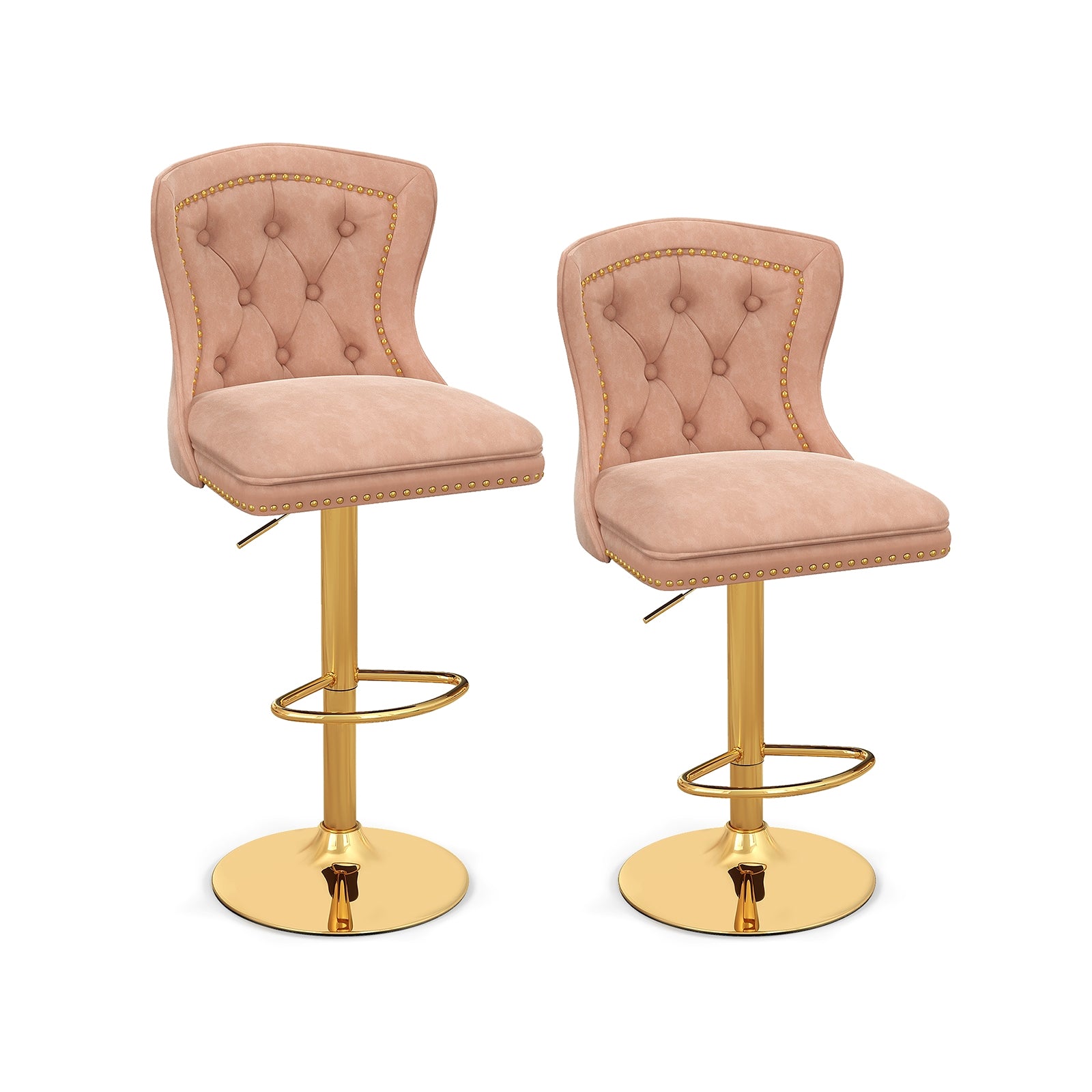 Set of 2 Bar Chairs with Footrest  Electroplated Metal Base and Anti-Slip Ring, Pink Bar Stools Pink  at Gallery Canada