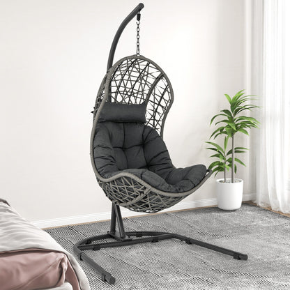 Egg Chair with Stand PE Rattan Swing Hammock Chair with Pillow and Cushion, Gray Hammocks   at Gallery Canada