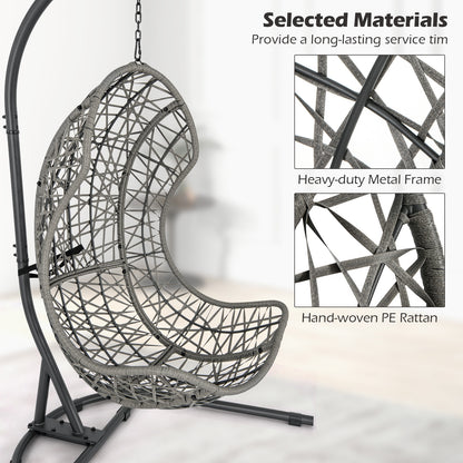 Egg Chair with Stand PE Rattan Swing Hammock Chair with Pillow and Cushion, Gray Hammocks   at Gallery Canada