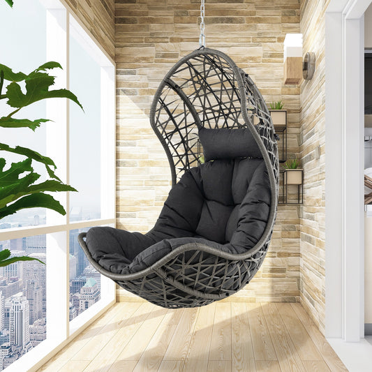 Hanging Egg Chair PE Rattan Swing Hammock Chair with Soft Pillow and Cushion, Gray Hammocks Gray  at Gallery Canada