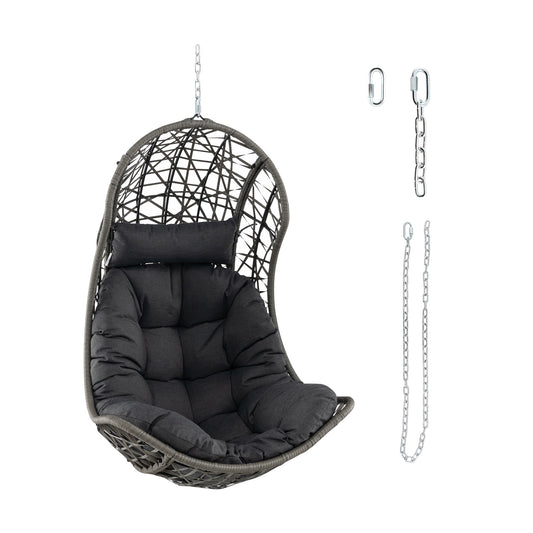 Hanging Egg Chair PE Rattan Swing Hammock Chair with Soft Pillow and Cushion, Gray - Gallery Canada