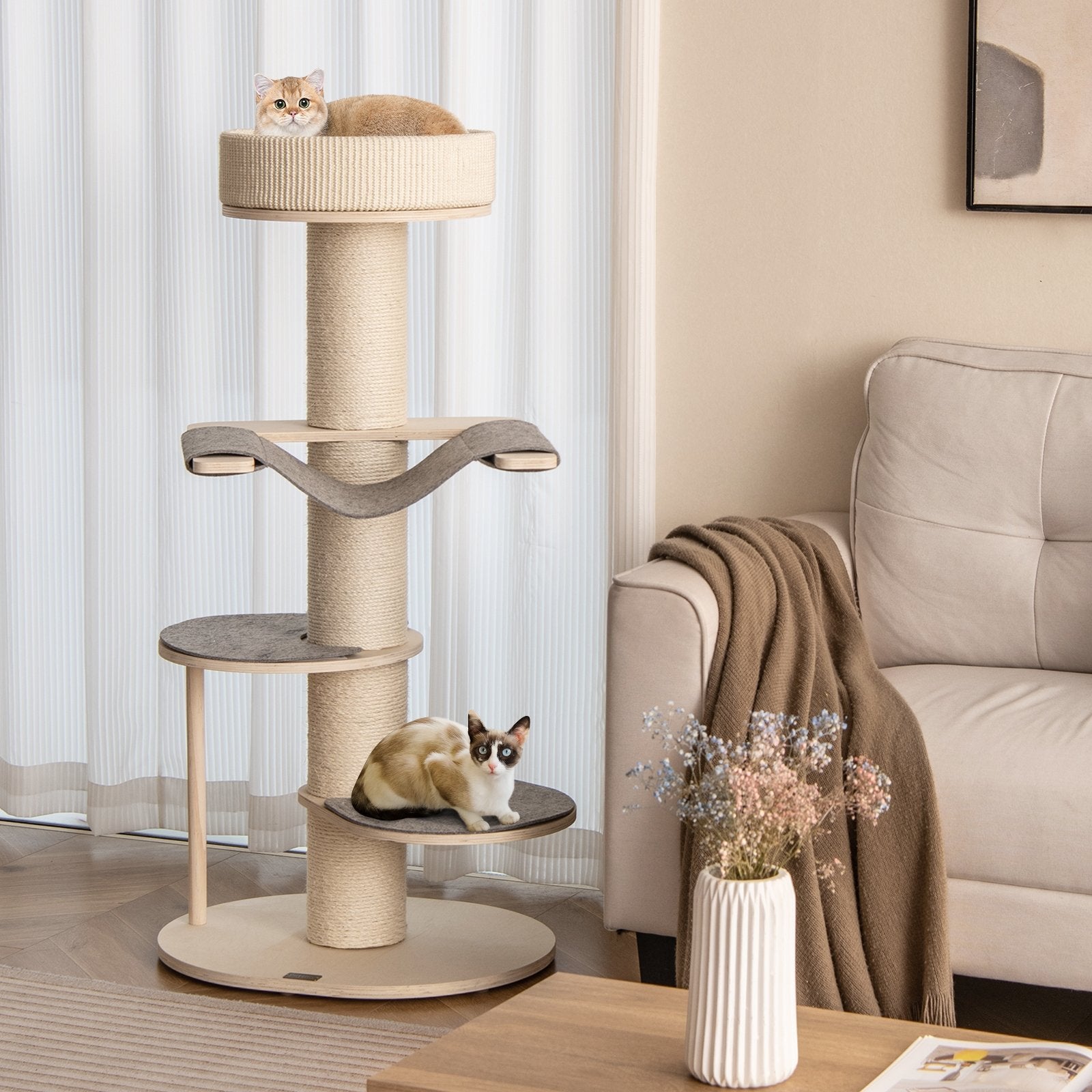 47 Inches Cat Tree for Indoor Cats with Thickened Sisal Scratching Posts, Gray Cat Trees Condos & Scratchers   at Gallery Canada