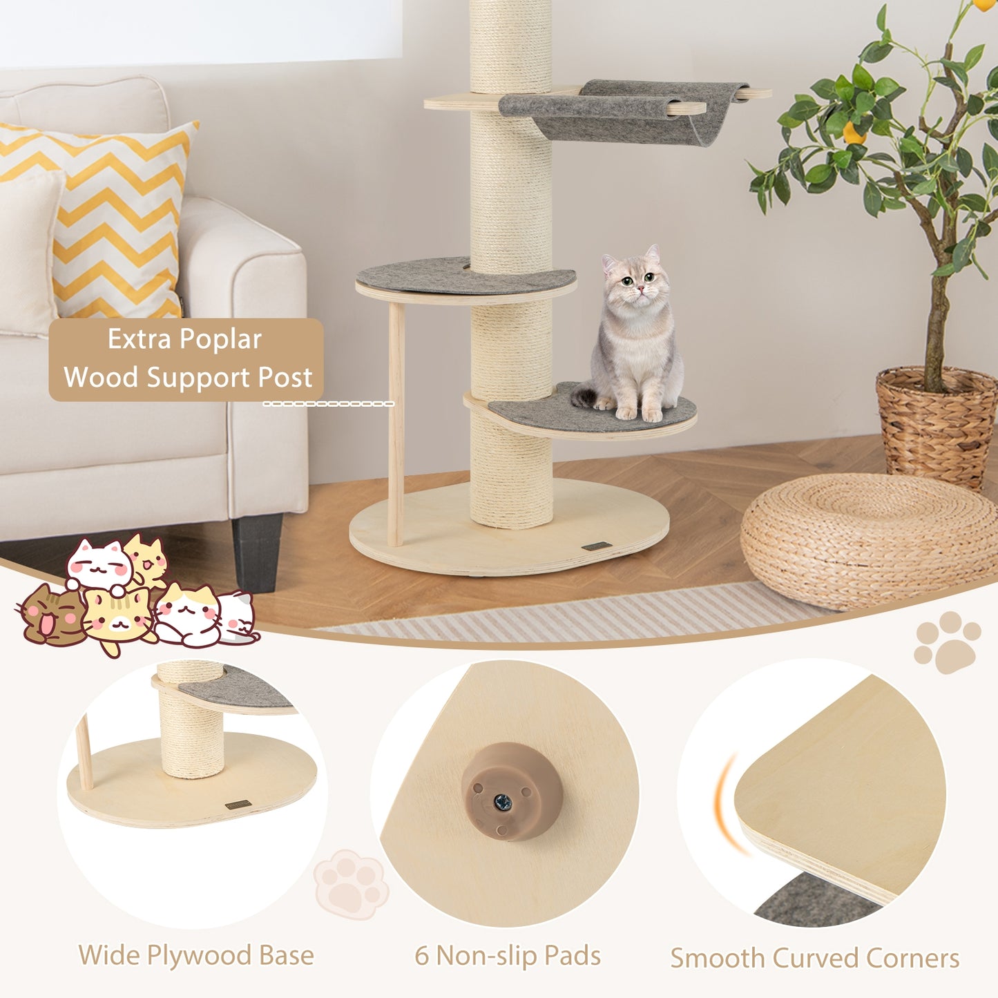 47 Inches Cat Tree for Indoor Cats with Thickened Sisal Scratching Posts, Gray Cat Trees Condos & Scratchers   at Gallery Canada