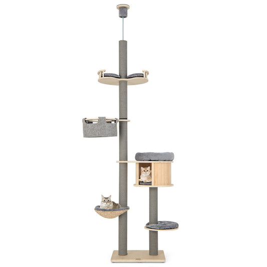 6-tier Floor-to-Ceiling Cat Tree 100-110 Inches Adjustable Height, Natural - Gallery Canada