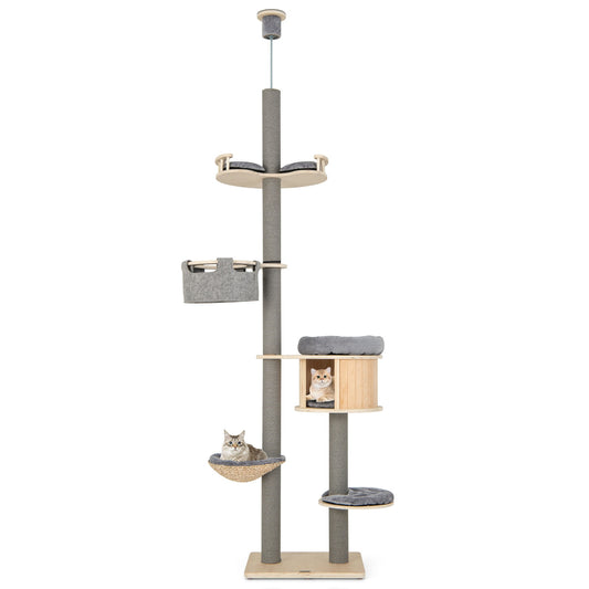 6-tier Floor-to-Ceiling Cat Tree 100-110 Inches Adjustable Height, Natural Cat Trees Condos & Scratchers Natural  at Gallery Canada