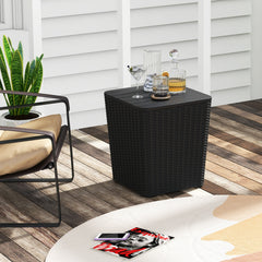 Outdoor Resin Storage Side Table with Removable Lid and Wicker-woven Accent, Black - Gallery Canada