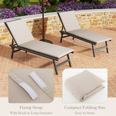 Outdoor Chaise Lounge Cushion Patio Furniture Folding Pad with Fixing Straps, Beige - Gallery Canada