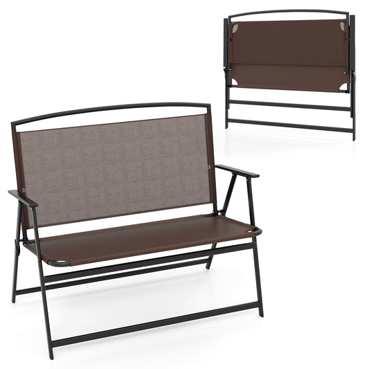 Folding Outdoor Garden Bench 2-Person Patio Bench with Backrest and Armrests, Brown Outdoor Benches Brown  at Gallery Canada