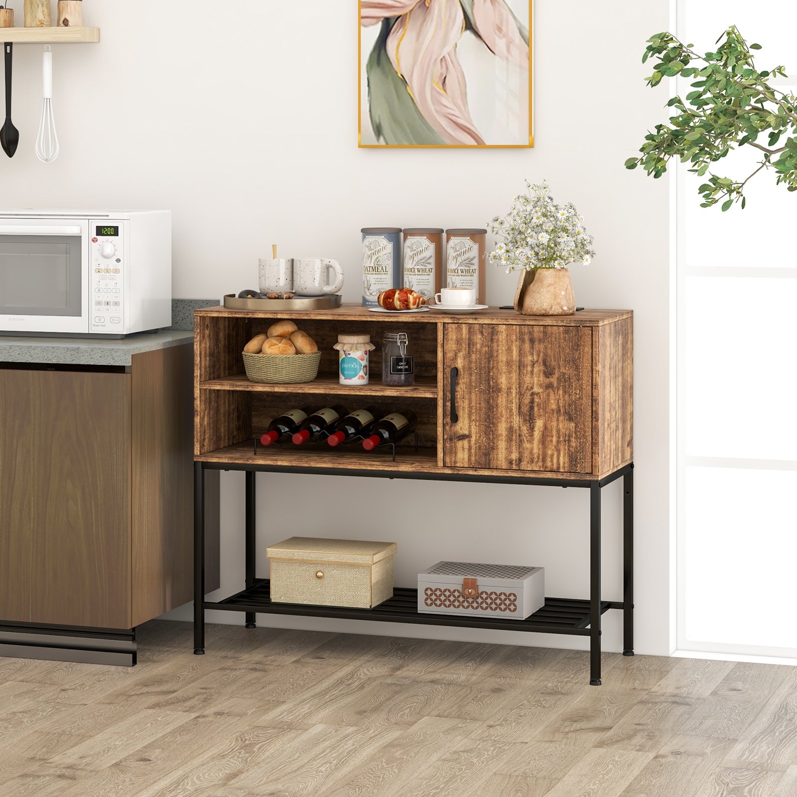 Buffet Sideboard Coffee Bar Cabinet with Power Outlets and USB Ports, Rustic Brown Sideboards Cabinets & Buffets   at Gallery Canada