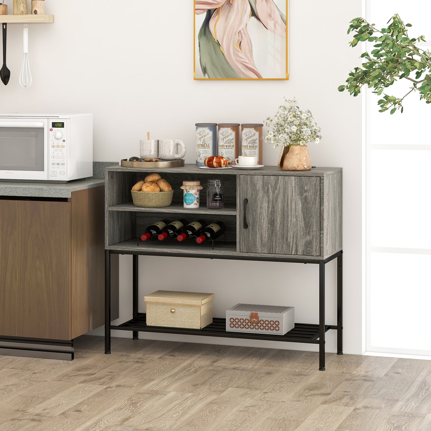 Buffet Sideboard Coffee Bar Cabinet with Power Outlets and USB Ports, Gray Sideboards Cabinets & Buffets   at Gallery Canada