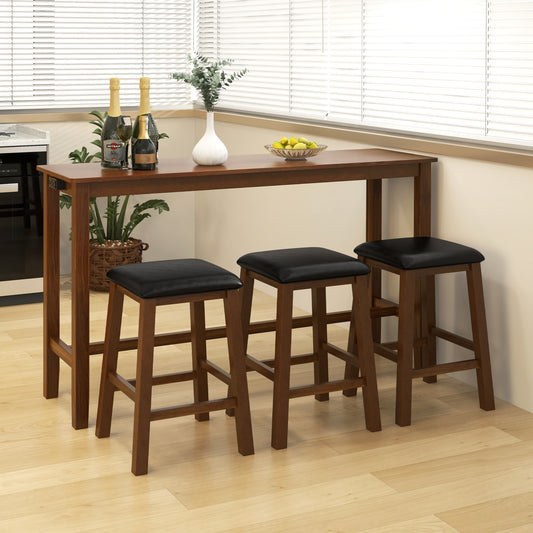 4-Piece Bar Table Set Counter-Height Table and 3 PVC Leather Upholstered Bar Stools, Brown - Gallery Canada