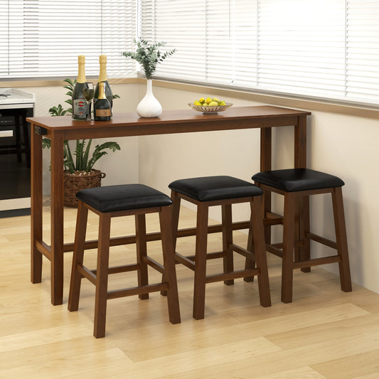 4-Piece Bar Table Set Counter-Height Table and 3 PVC Leather Upholstered Bar Stools, Brown Dining Room Sets Brown  at Gallery Canada