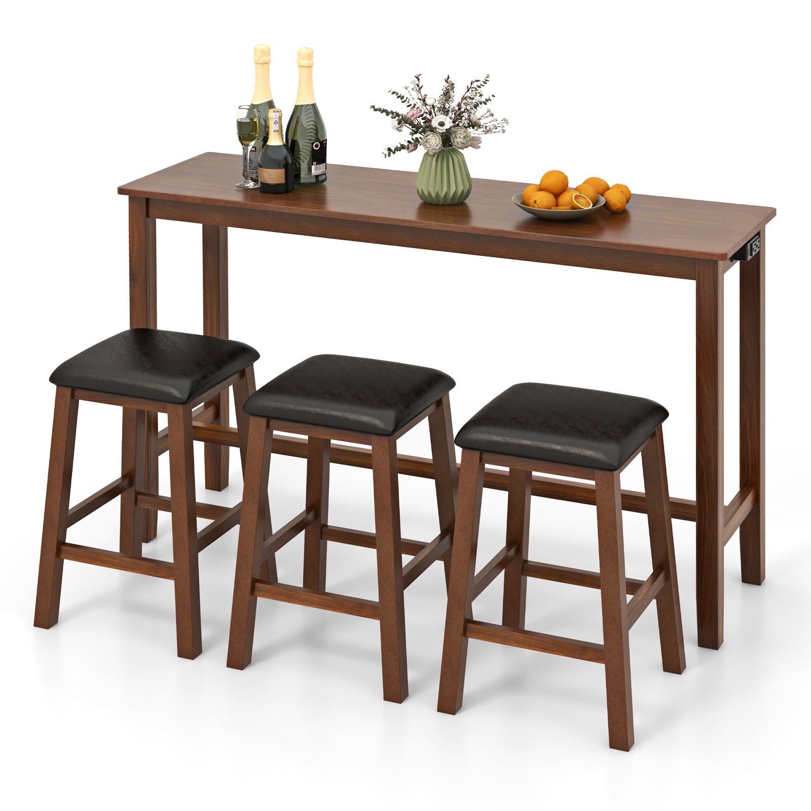 4-Piece Bar Table Set Counter-Height Table and 3 PVC Leather Upholstered Bar Stools, Brown Dining Room Sets   at Gallery Canada