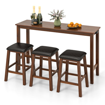 4-Piece Bar Table Set Counter-Height Table and 3 PVC Leather Upholstered Bar Stools, Brown Dining Room Sets   at Gallery Canada