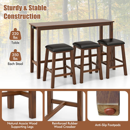 4-Piece Bar Table Set Counter-Height Table and 3 PVC Leather Upholstered Bar Stools, Brown Dining Room Sets   at Gallery Canada