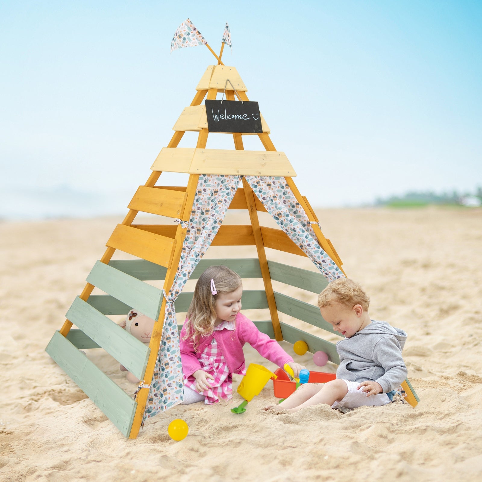 Triangle Hideaway Playhouse with Removable Chalkboard for Indoor and Outdoor, Multicolor Play Tents & Playhouse   at Gallery Canada