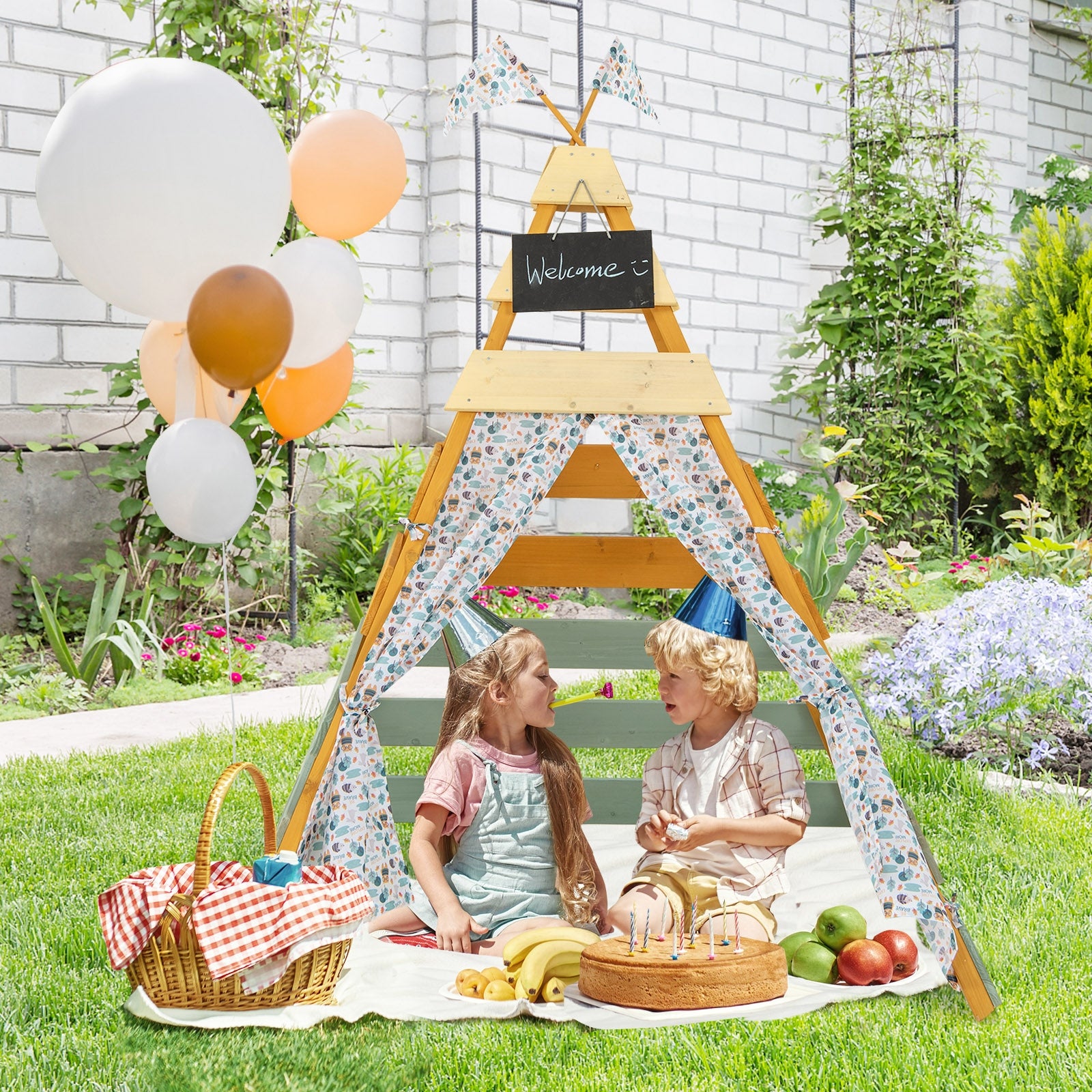 Triangle Hideaway Playhouse with Removable Chalkboard for Indoor and Outdoor, Multicolor Play Tents & Playhouse   at Gallery Canada