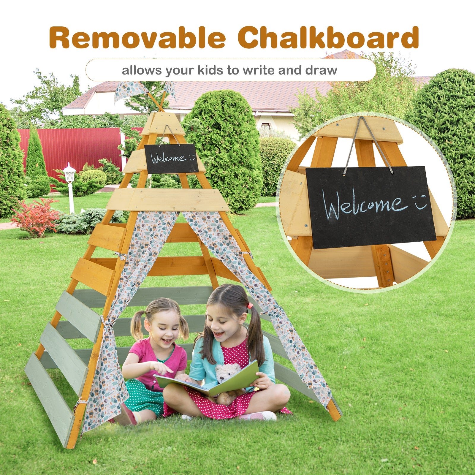 Triangle Hideaway Playhouse with Removable Chalkboard for Indoor and Outdoor, Multicolor Play Tents & Playhouse   at Gallery Canada